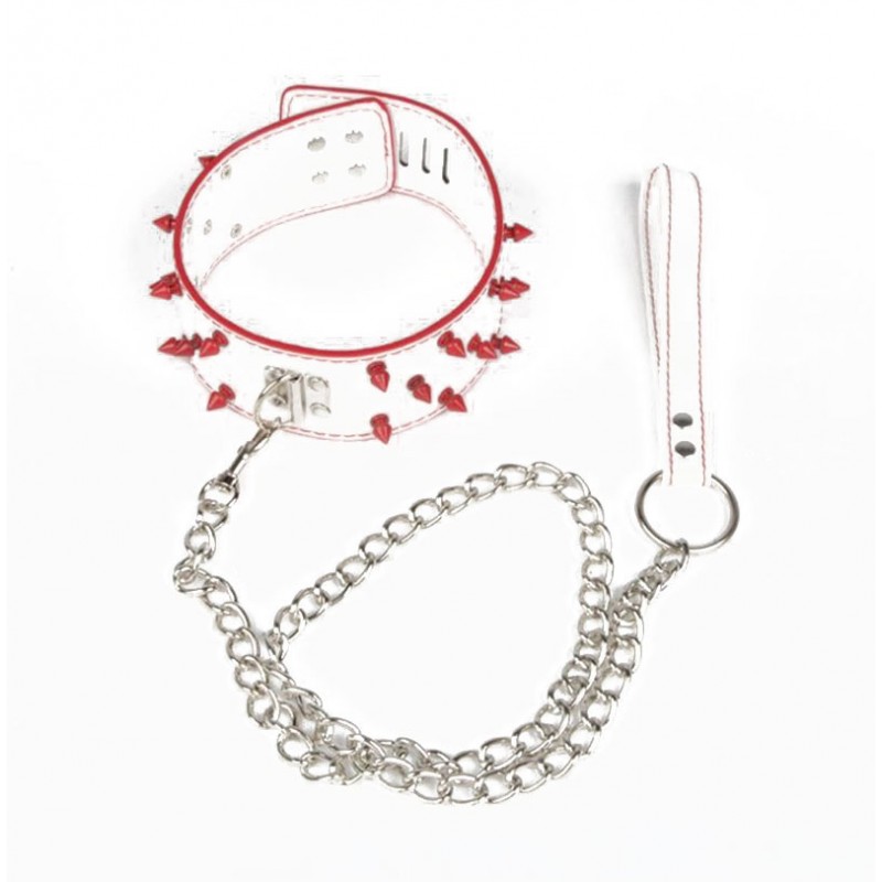 Adora Red Studded White Collar with Lead