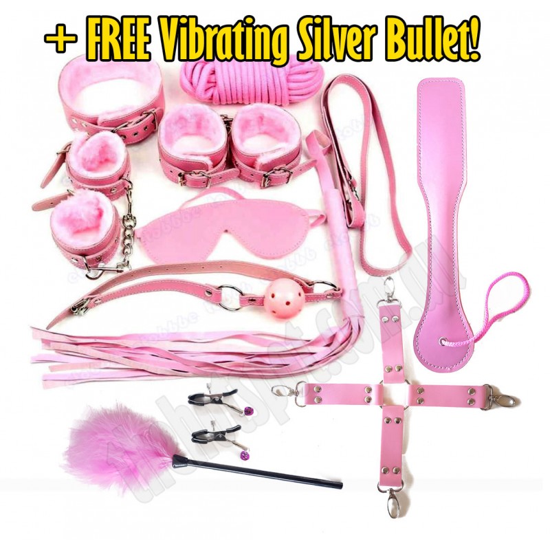 Slap 'N Tickle  Pink Leather Love Kit 14 PCS Bondage Kit +FREE GIFT