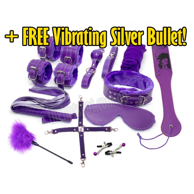 Slap 'N Tickle  Purple Leather Love Kit 14 PCS Bondage Kit +FREE GIFT