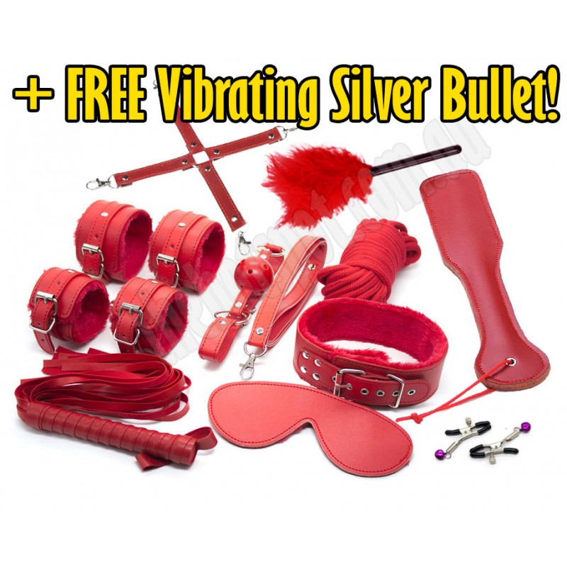 Slap 'N Tickle  Red Leather Love Kit 14 PCS Bondage Kit + FREE GIFT