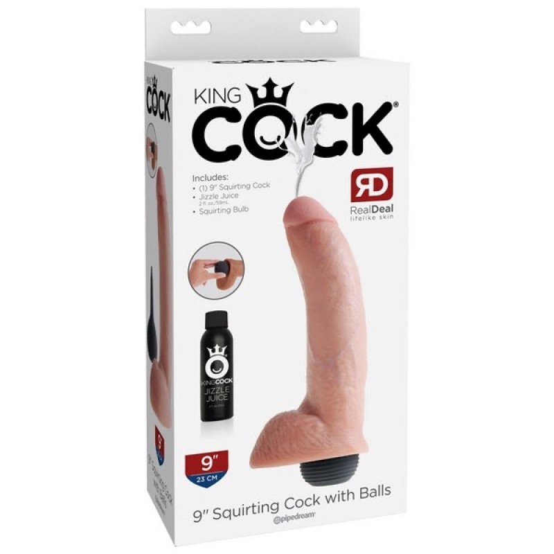 King Cock Squirting Cock with Balls 9 in. - Flesh