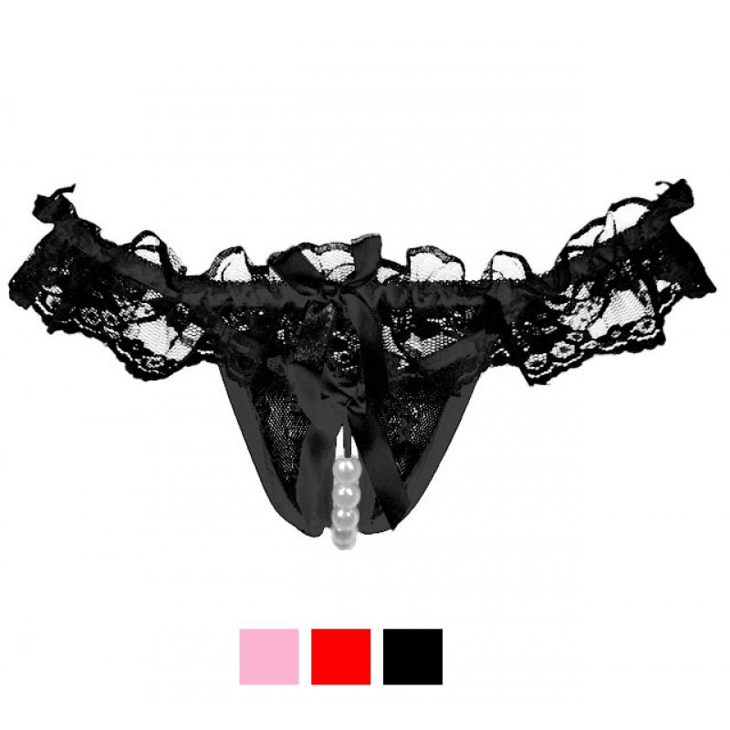 Frilled Lace with Crotchless Pearl Panty X-UN-FLP