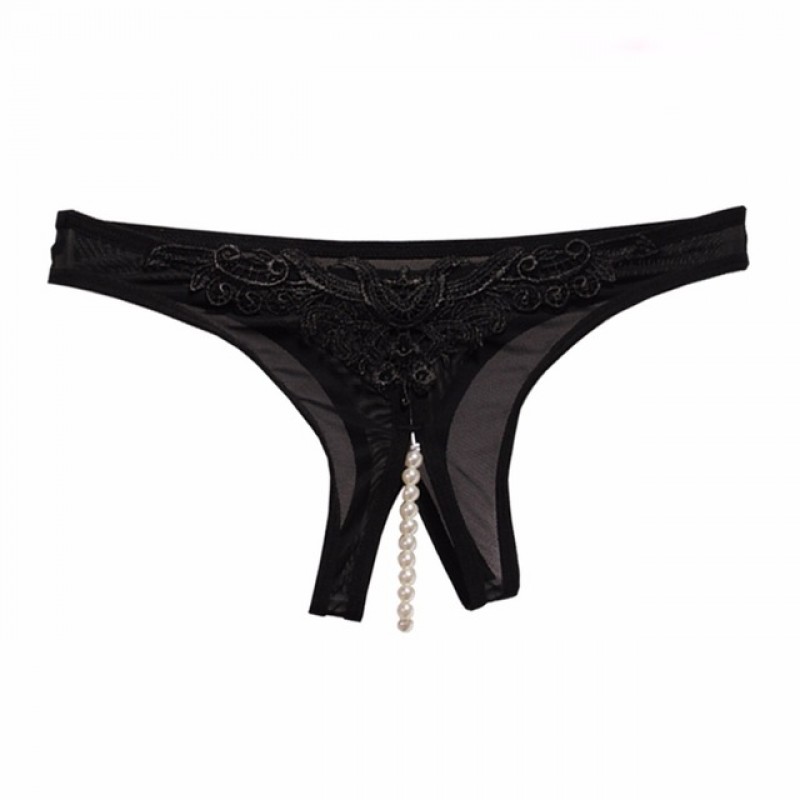 Lace and Mesh Pearl Crotchless Panty X-UN-LNP