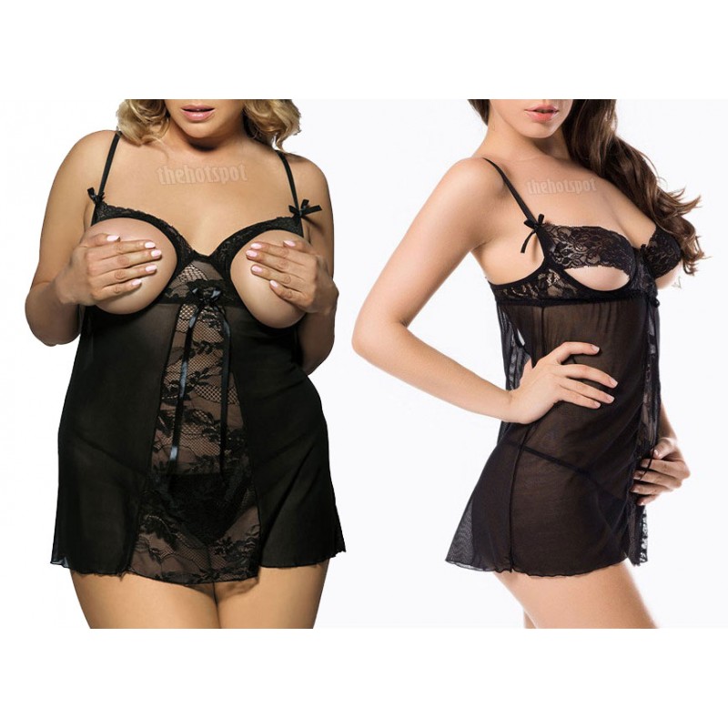 Sexy Open Cup Camisole Lace Lingerie Plus Size + G String (XLIR-PS-02)
