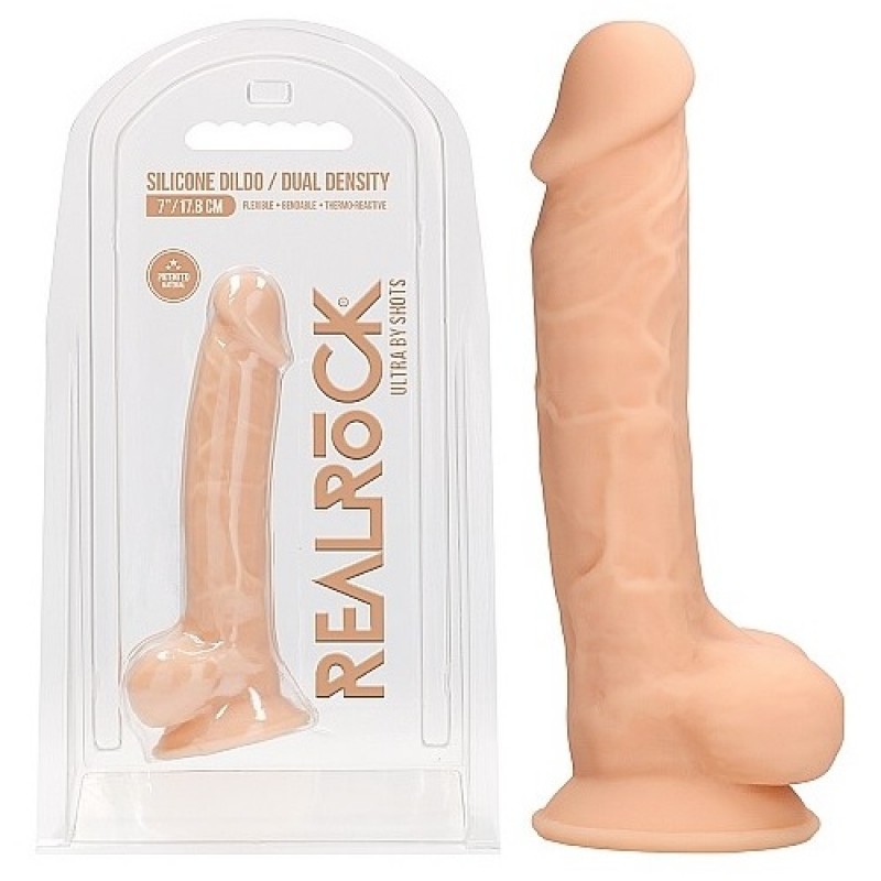 RealRock Ultra Dual Density Dildo With Balls 7 Inch - Flesh