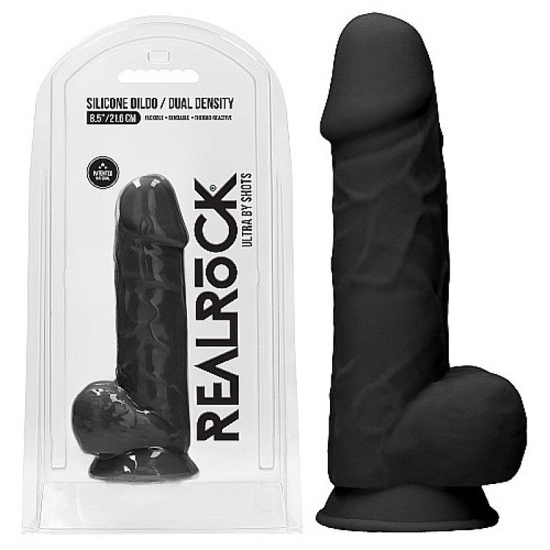 RealRock Ultra Dual Density Dildo With Balls 8.5 Inch - Black