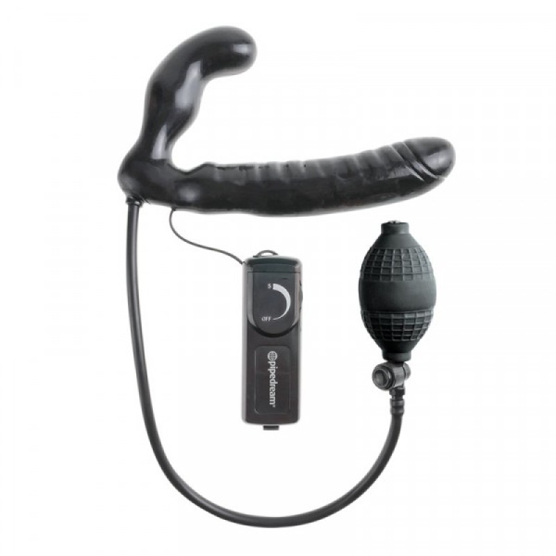 black vibrating inflatable double ended dildo with hand pump