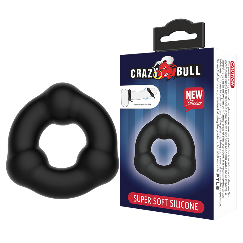 Crazy Bull Silicone Beaded Cock Ring - Black