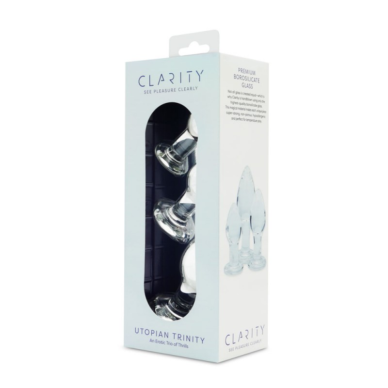 Clarity Utopian Trinity Glass Butt Plugs Clarity Utopian Trinity Glass Butt Plugs