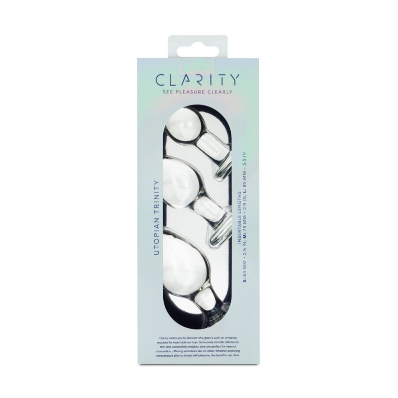 Clarity Utopian Trinity Glass Butt Plugs Clarity Utopian Trinity Glass Butt Plugs