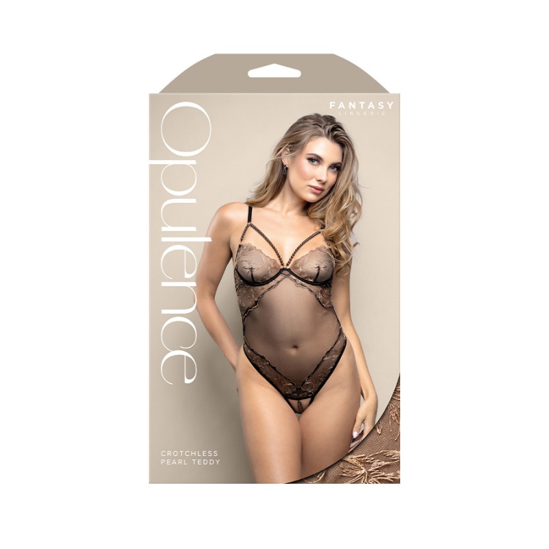 Opulence Crotchless Pearl Teddy - Black M/L Opulence Crotchless Pearl Teddy - Black M/L
