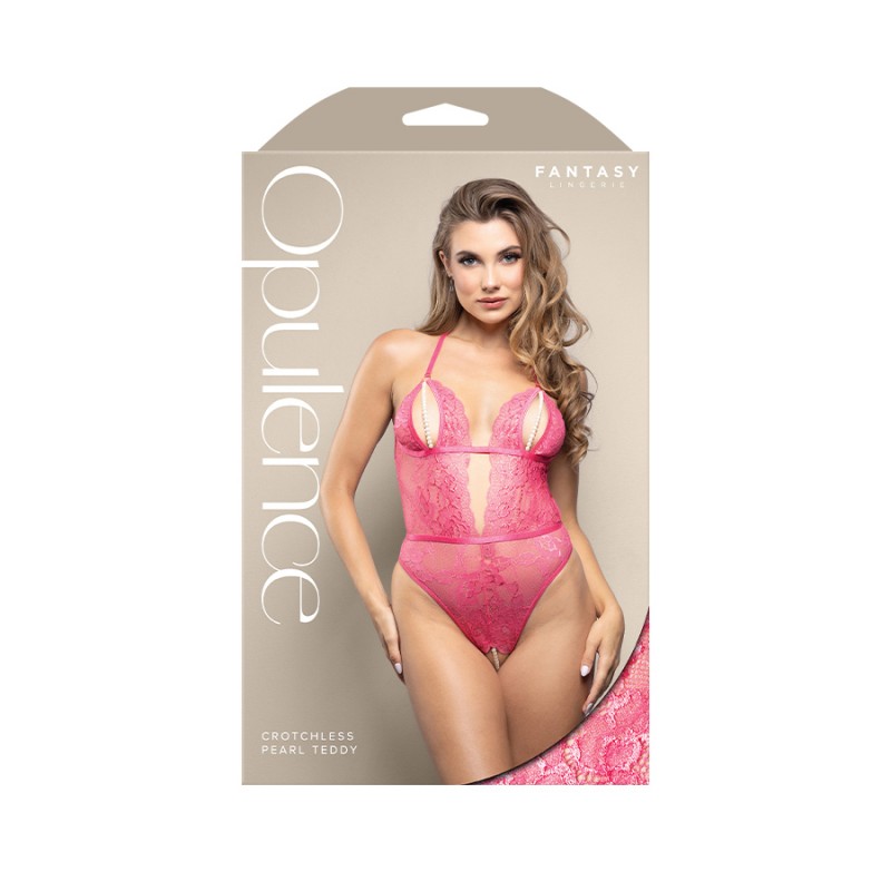 Opulence Crotchless Pearl Teddy - Pink M/L Opulence Crotchless Pearl Teddy - Pink M/L