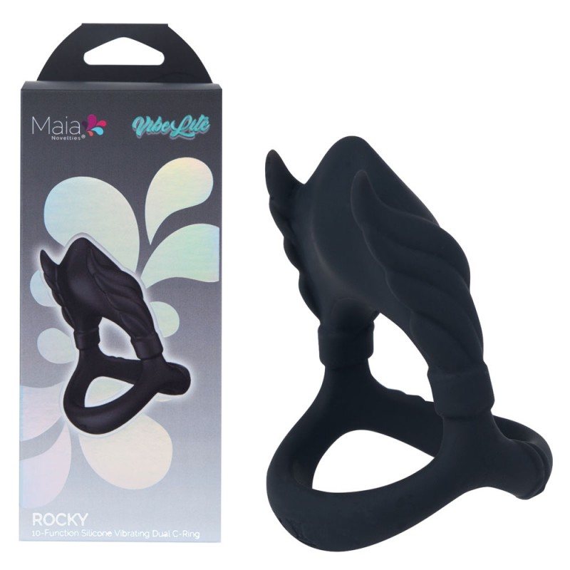 Maia Rocky Vibrating Dual Cock Ring - Black