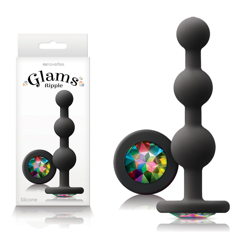 Glams Ripple Rainbow Gem Base Butt Plug - Black
