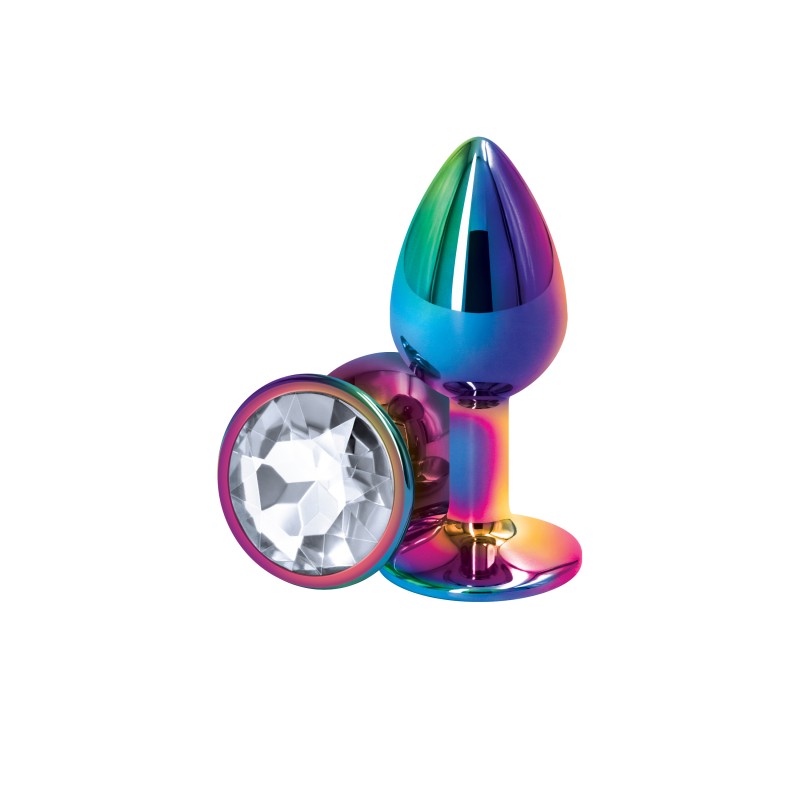 Rear Assets Multicoloured Butt Plug - Small (Round Clear Gem)