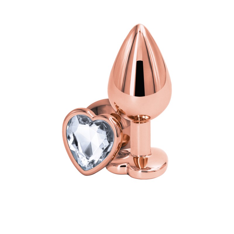 Rear Assets Rose Gold Butt Plug - Medium (Heart Clear Gem)