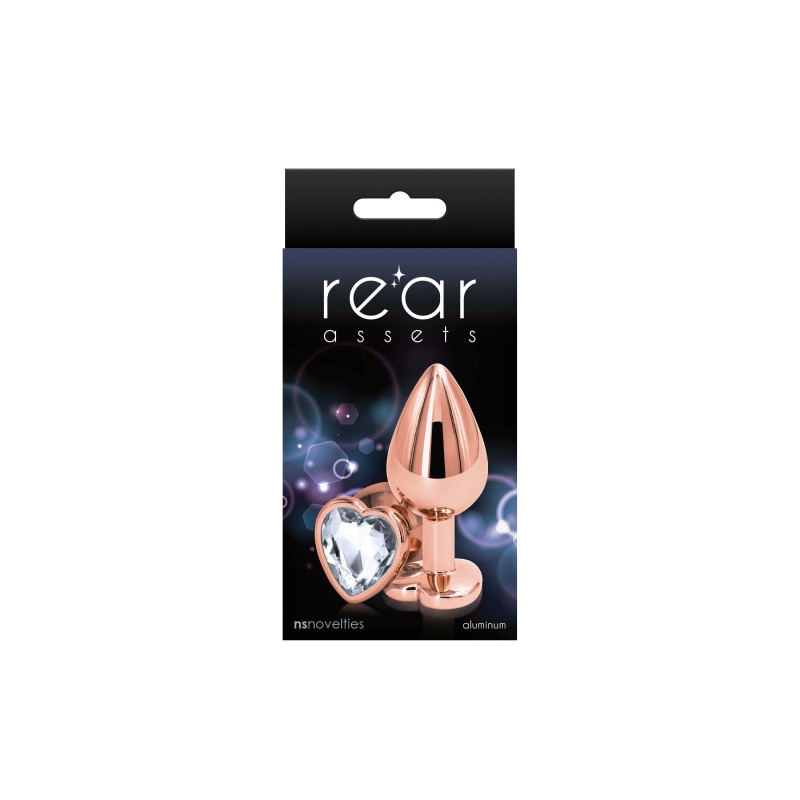 Rear Assets Rose Gold Butt Plug - Medium (Heart Clear Gem)