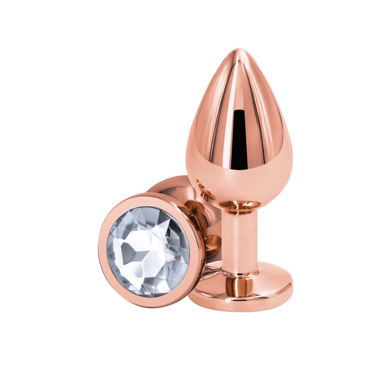 Rear Assets Rose Gold Butt Plug - Medium (Round Clear Gem)
