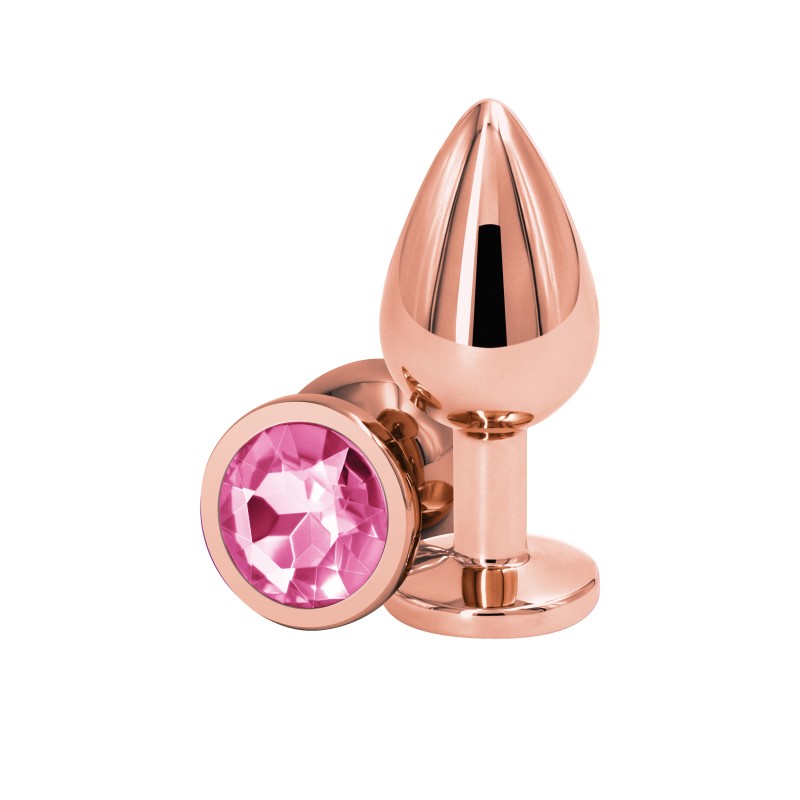 Rear Assets Rose Gold Butt Plug - Medium (Round Pink Gem)