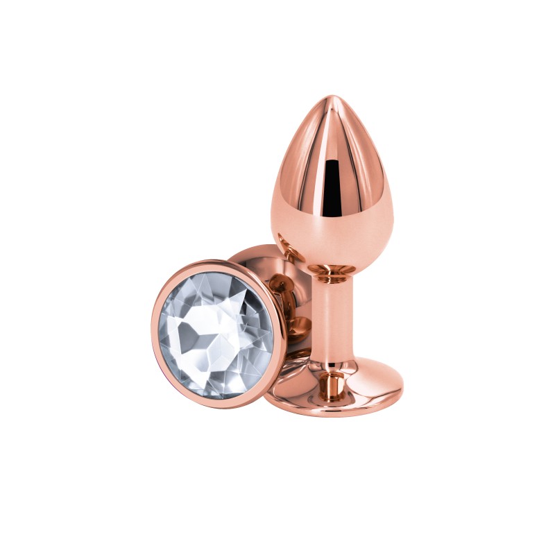 Rear Assets Rose Gold Butt Plug - Small (Round Clear Gem)