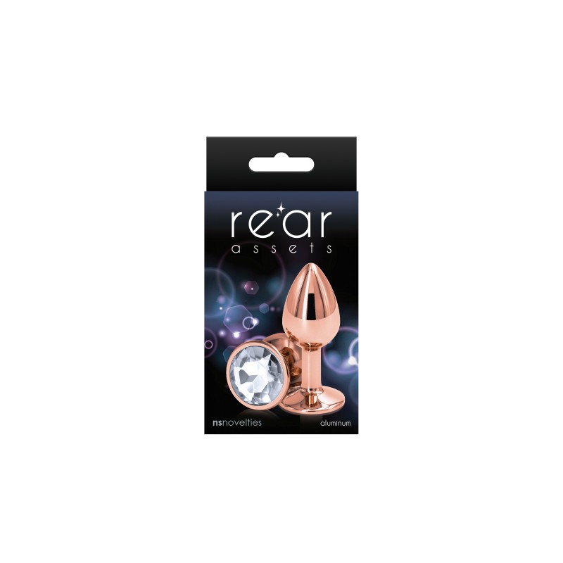 Rear Assets Rose Gold Butt Plug - Small (Round Clear Gem)