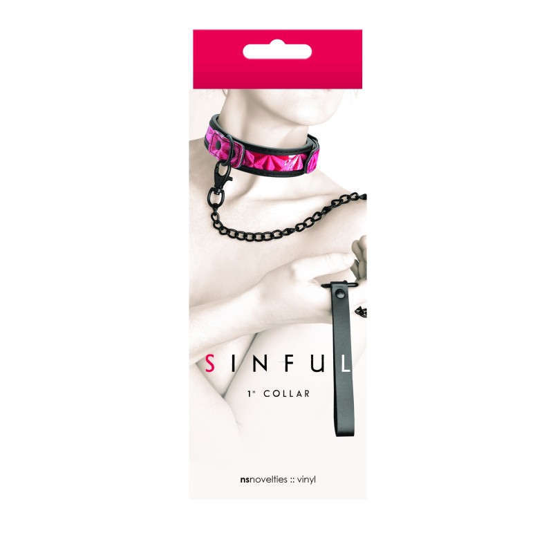 Sinful Collar and Leash - Black/Pink