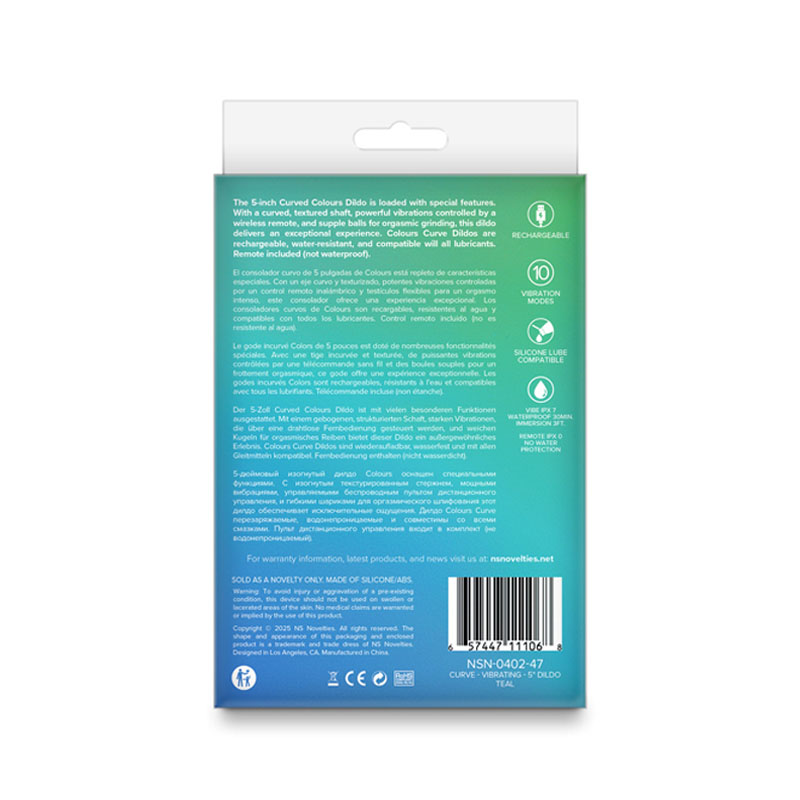 Colours Curve Vibrating 5'' Dildo - Teal Colours Curve Vibrating 5'' Dildo - Teal