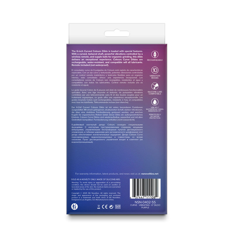 Colours Curve Vibrating 6'' Dildo - Purple Colours Curve Vibrating 6'' Dildo - Purple