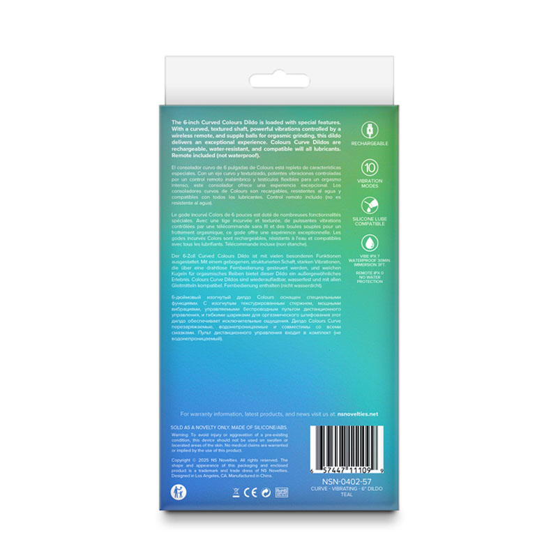 Colours Curve Vibrating 6'' Dildo - Teal Colours Curve Vibrating 6'' Dildo - Teal