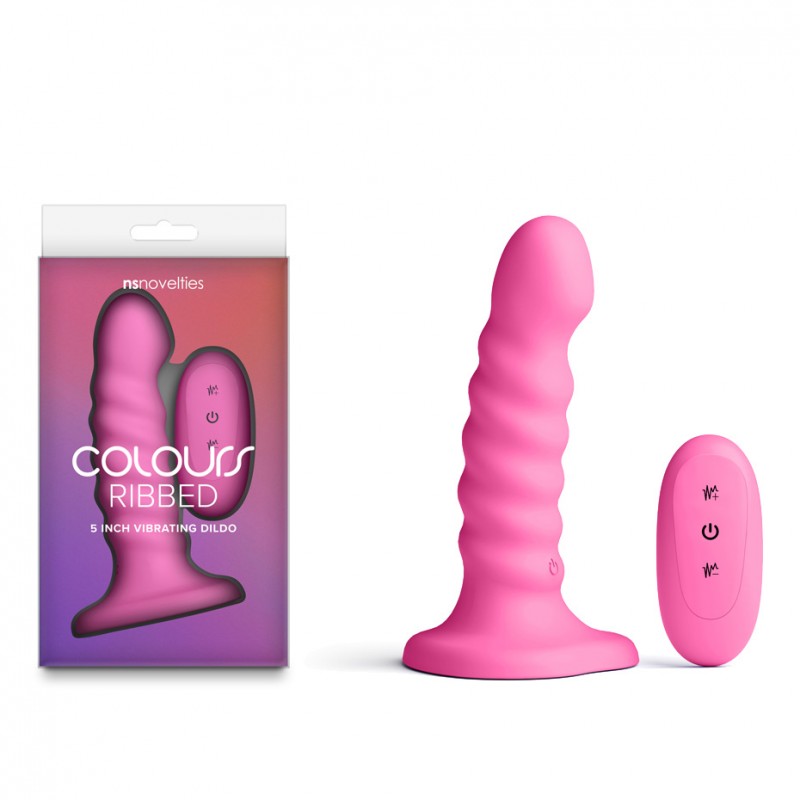 Colours Ribbed 5'' Vibrating Dildo - Pink