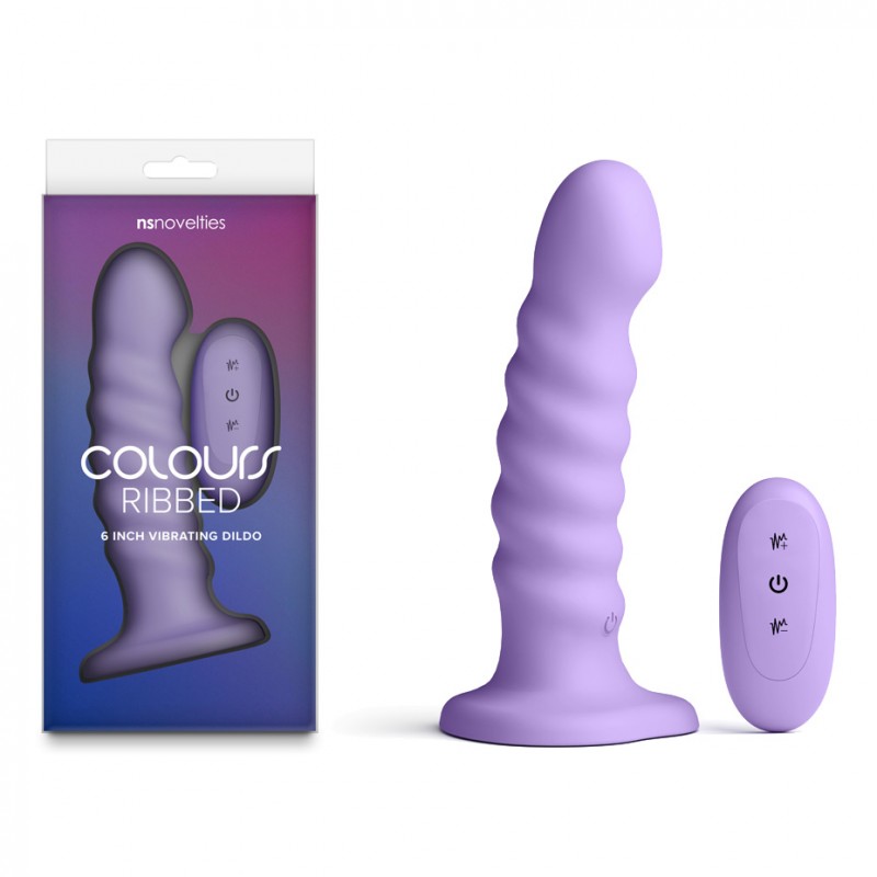 Colours Ribbed 5'' Vibrating Dildo - Purple