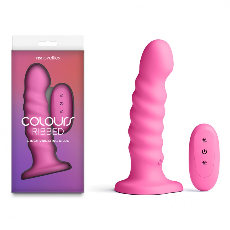 Colours Ribbed 6'' Vibrating Dildo - Pink