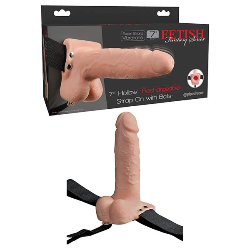 Fetish Fantasy Vibrating 7'' Hollow Strap-On with Balls - Flesh