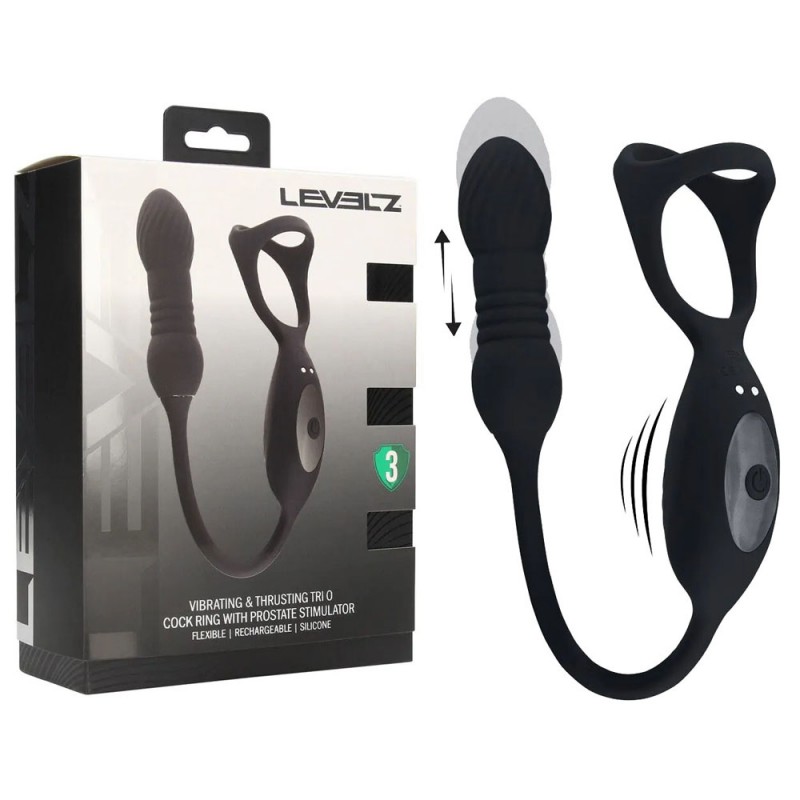 Levelz Vibrating & Thrusting TriO Cock Ring + Plug
