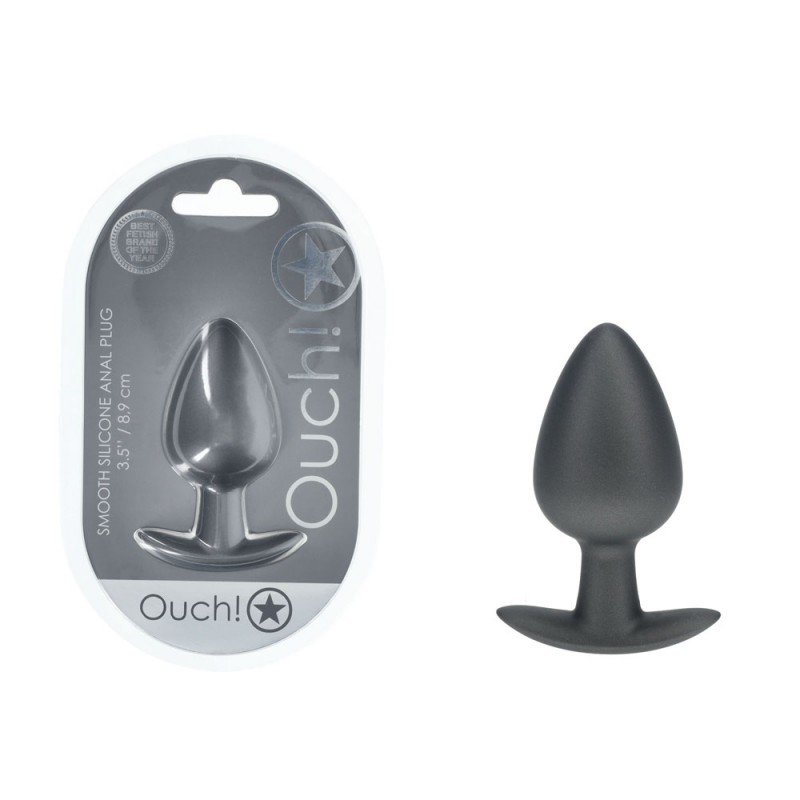 OUCH! Smooth Silicone Anal Plug Large - Gun Metal