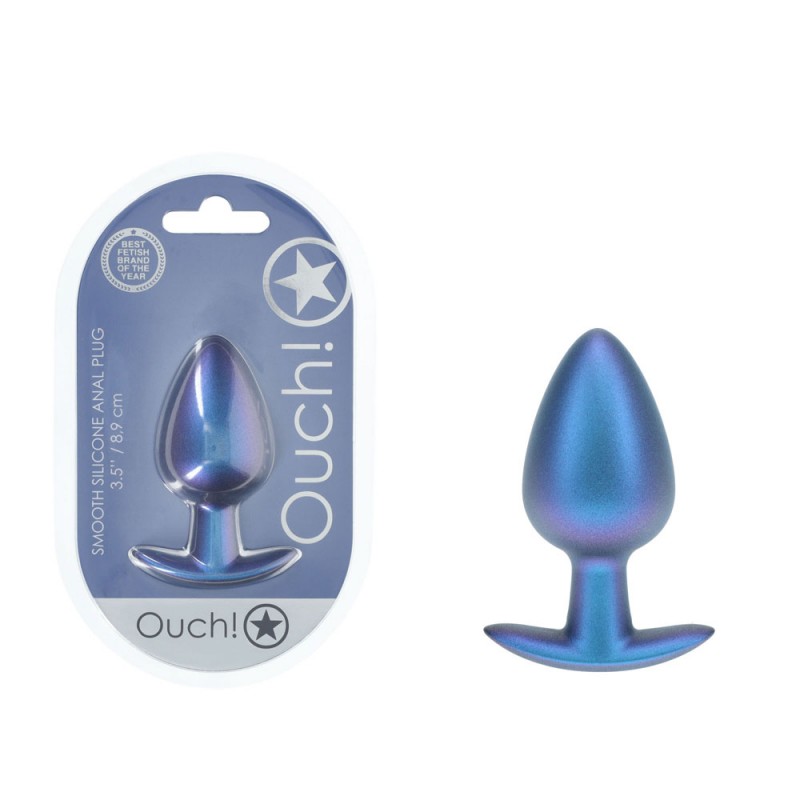 OUCH! Smooth Silicone Anal Plug Large - Metallic Blue