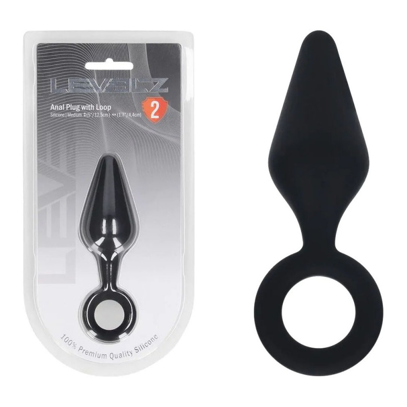 Levelz Silicone Anal Plug with Loop M - Black