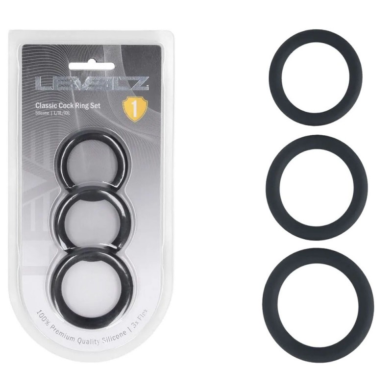 Levelz Classic Silicone Cock Ring Set - L/XL/XXL