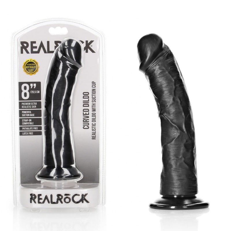 RealRock Realistic 8'' Curved Dildo with Suction Cup - Black