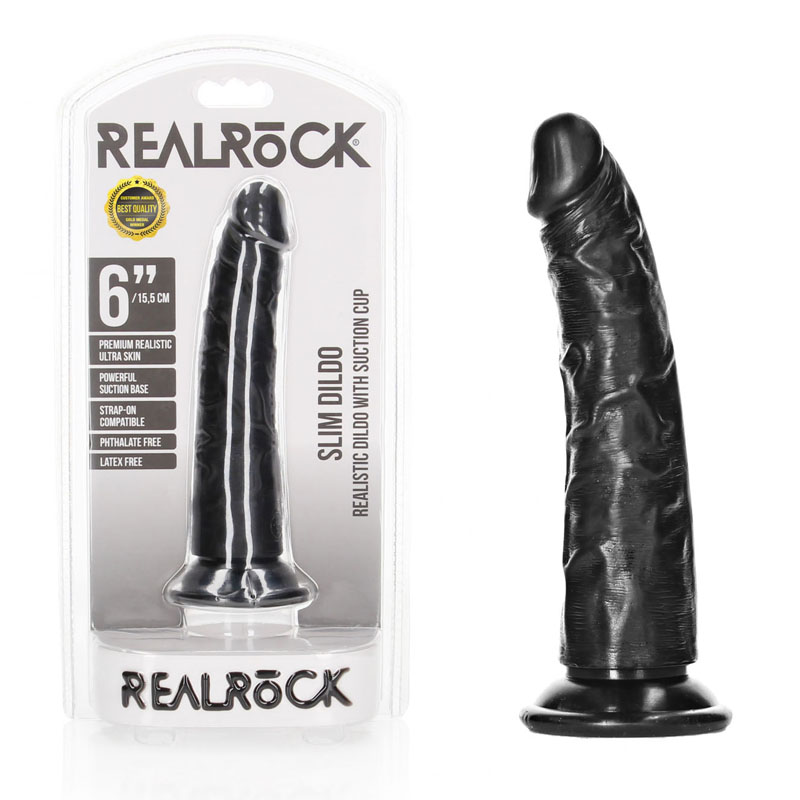 Realrock 6'' Realistic Slim Dildo - Black