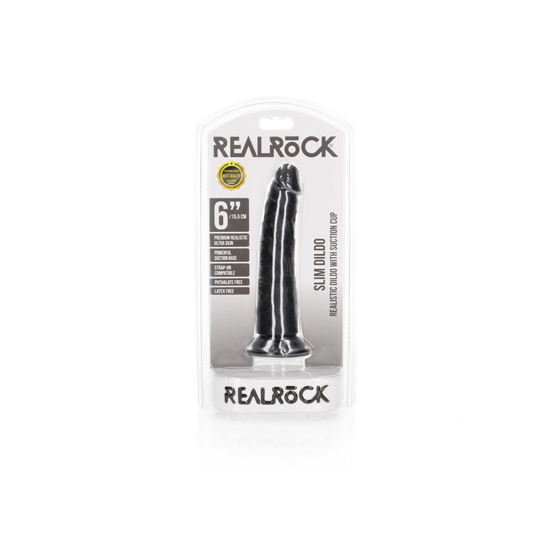 Realrock 6'' Realistic Slim Dildo - Black Realrock 6'' Realistic Slim Dildo - Black
