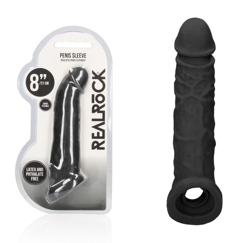 RealRock Realistic 8'' Penis Extender with Rings - Black