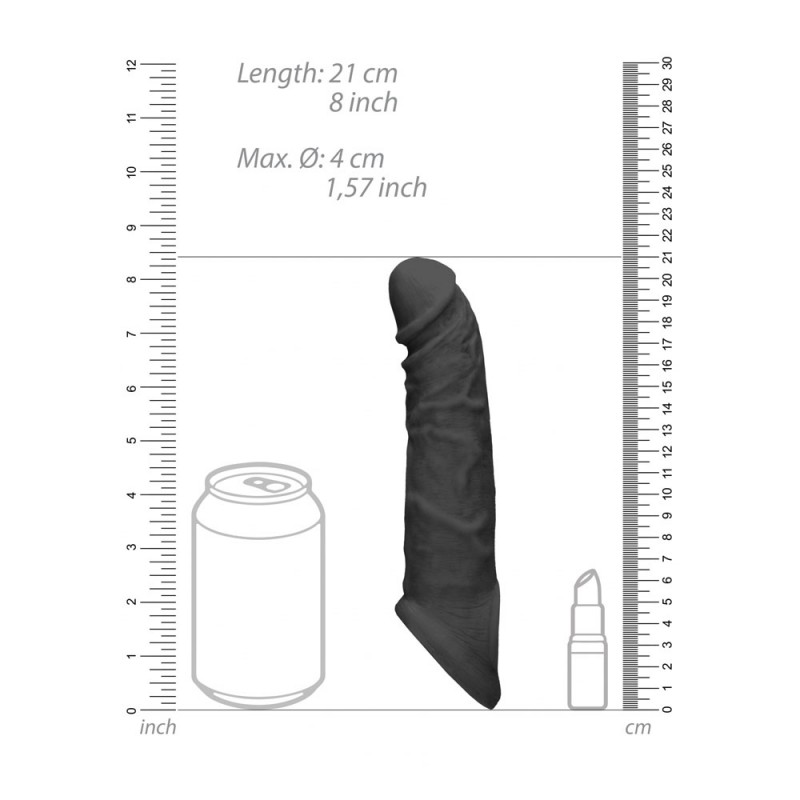 RealRock Realistic 8'' Penis Extender with Rings - Black RealRock Realistic 8'' Penis Extender with Rings - Black