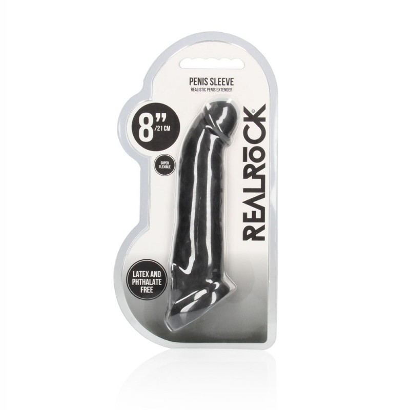 RealRock Realistic 8'' Penis Extender with Rings - Black RealRock Realistic 8'' Penis Extender with Rings - Black