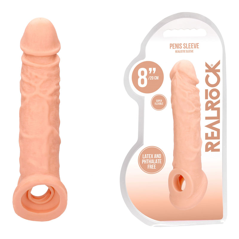 RealRock Realistic 8'' Penis Extender with Rings - Flesh