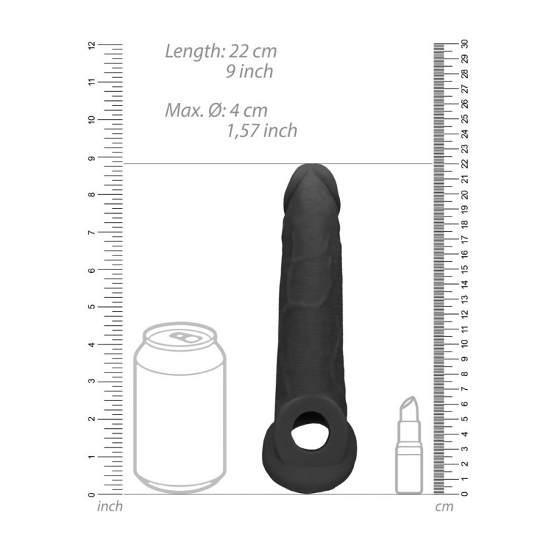 RealRock Realistic 9'' Penis Extender with Rings - Black RealRock Realistic 9'' Penis Extender with Rings - Black