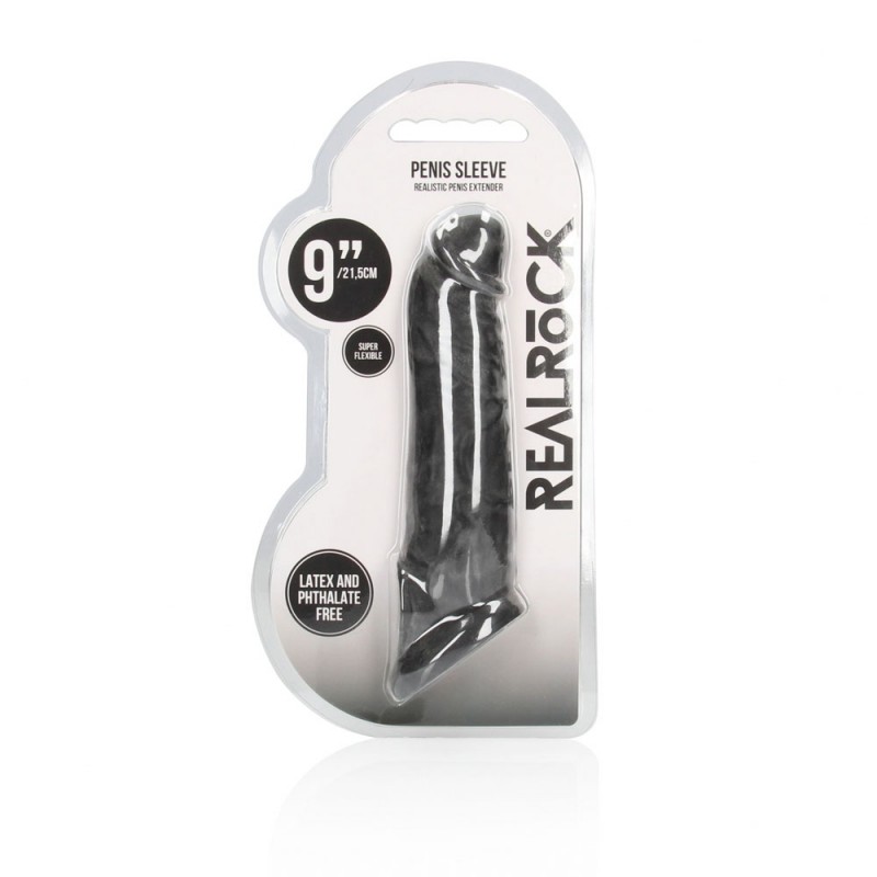 RealRock Realistic 9'' Penis Extender with Rings - Black RealRock Realistic 9'' Penis Extender with Rings - Black