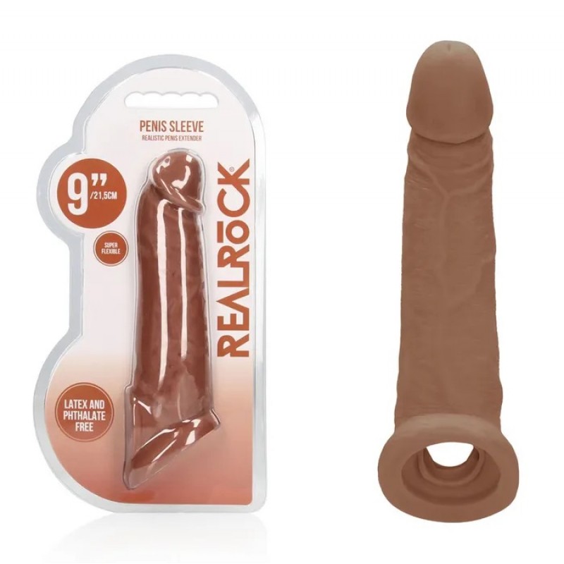 RealRock Realistic 9'' Penis Extender with Rings - Tan