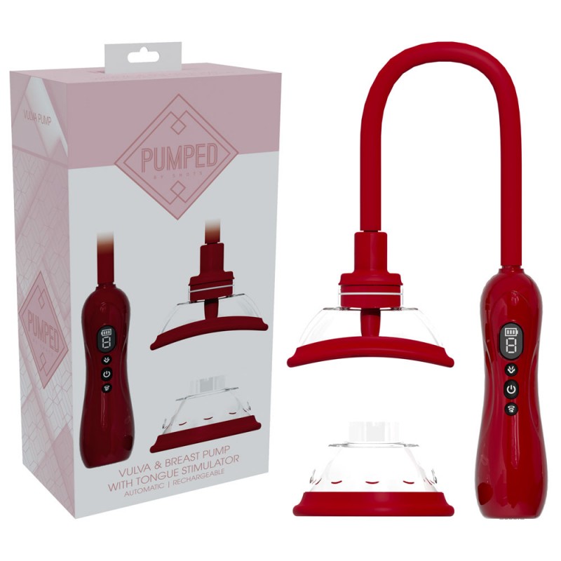 Pumped Vulva & Breast Pump with Tongue - Red
