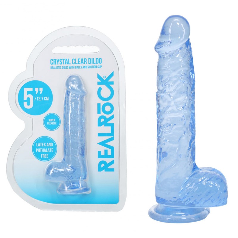Realrock Crystal Clear 5'' Dildo with Balls - Blue